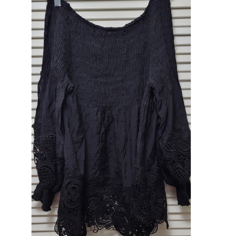 Whimsy Goth Boho Romantic Lace Off The Shoulder Crochet Blouse Smocked blouse